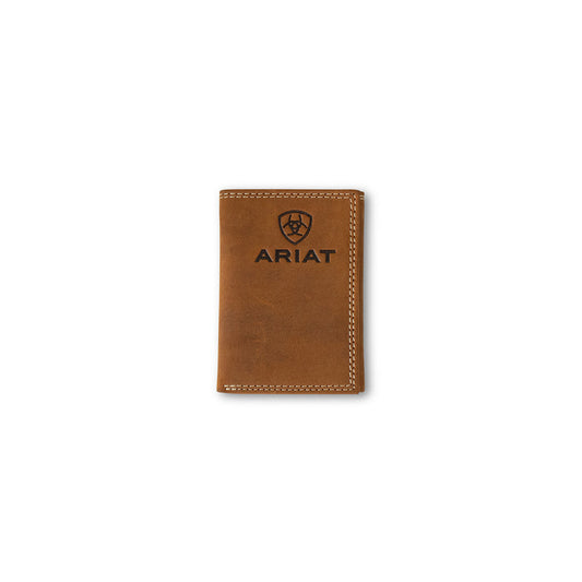 Ariat Men's Tan Embossed Logo Trifold Wallet