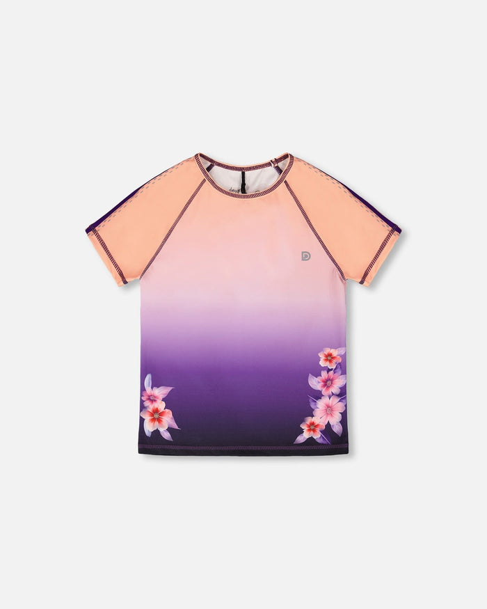 Athletic Short Sleeve Top In Recycled Polyester Pink To Black Gradient-0