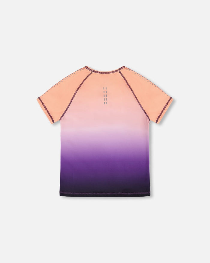Athletic Short Sleeve Top In Recycled Polyester Pink To Black Gradient-1