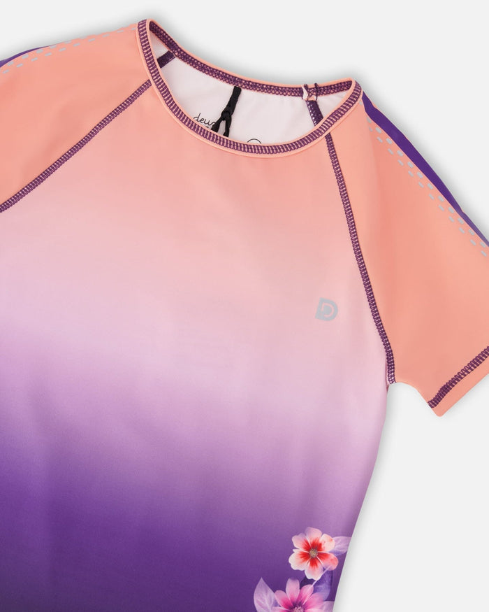 Athletic Short Sleeve Top In Recycled Polyester Pink To Black Gradient-2