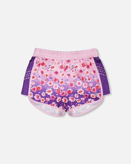 Athletic Shorts In Recycled Polyester Mauve Floral Gradient-0