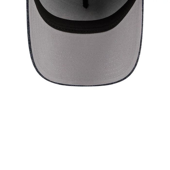 Pictured is this MLB Quickstrike Herringbone Denim Athletics 59FORTY A-Frame Fitted cap in navy. 2