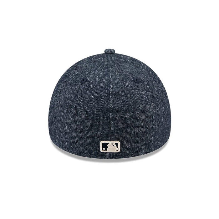 Pictured is this MLB Quickstrike Herringbone Denim Athletics 59FORTY A-Frame Fitted cap in navy. 6