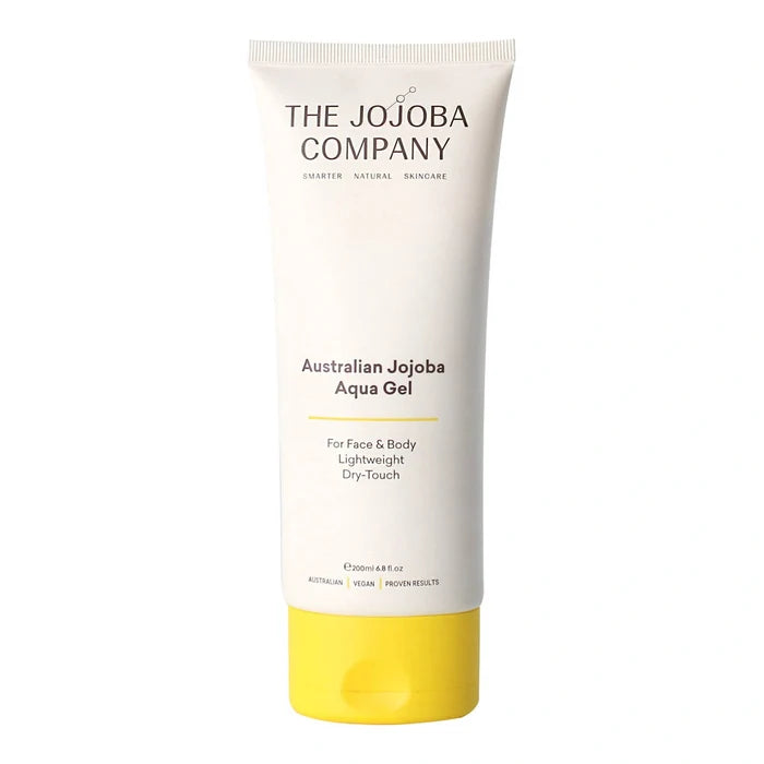 Tube of The Jojoba Company Australian Jojoba Aqua Gel on a white background.