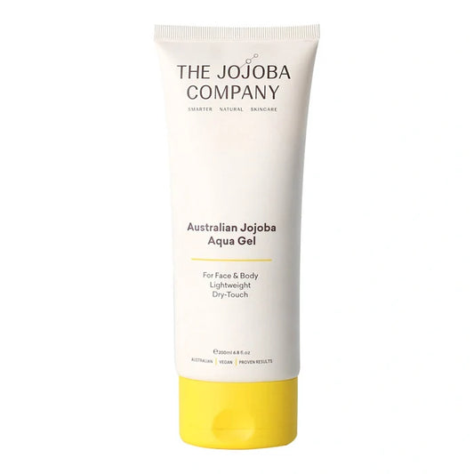 Tube of The Jojoba Company Australian Jojoba Aqua Gel on a white background.