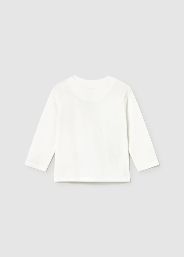 Back view of Mayoral baby boy long-sleeve t-shirt in solid Ivory cotton jersey.