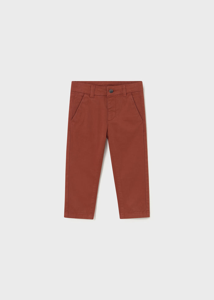 Mayoral baby boy Rust Brown chinos with slim fit and soft micro-corduroy fabric.