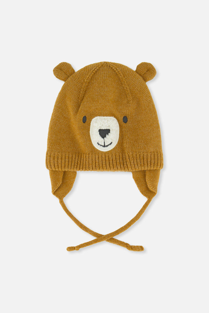 Baby Bear Winter Knit Hat With Ear Flaps And Ears Brown Sugar-0