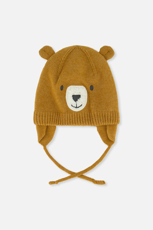 Baby Bear Winter Knit Hat With Ear Flaps And Ears Brown Sugar-0
