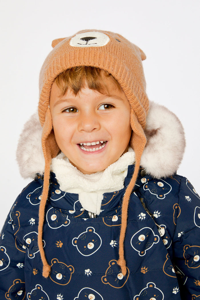 Baby Bear Winter Knit Hat With Ear Flaps And Ears Brown Sugar-1