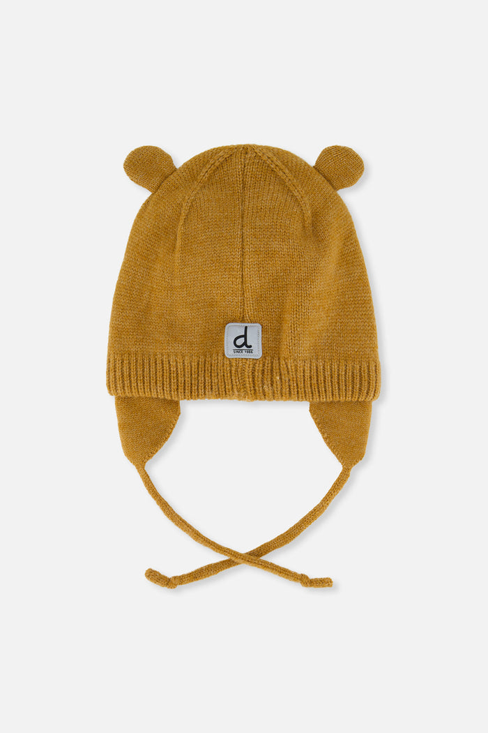Baby Bear Winter Knit Hat With Ear Flaps And Ears Brown Sugar-2