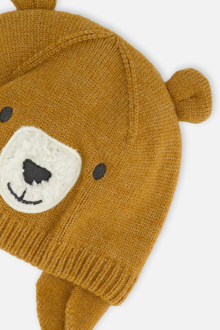 Baby Bear Winter Knit Hat With Ear Flaps And Ears Brown Sugar-3