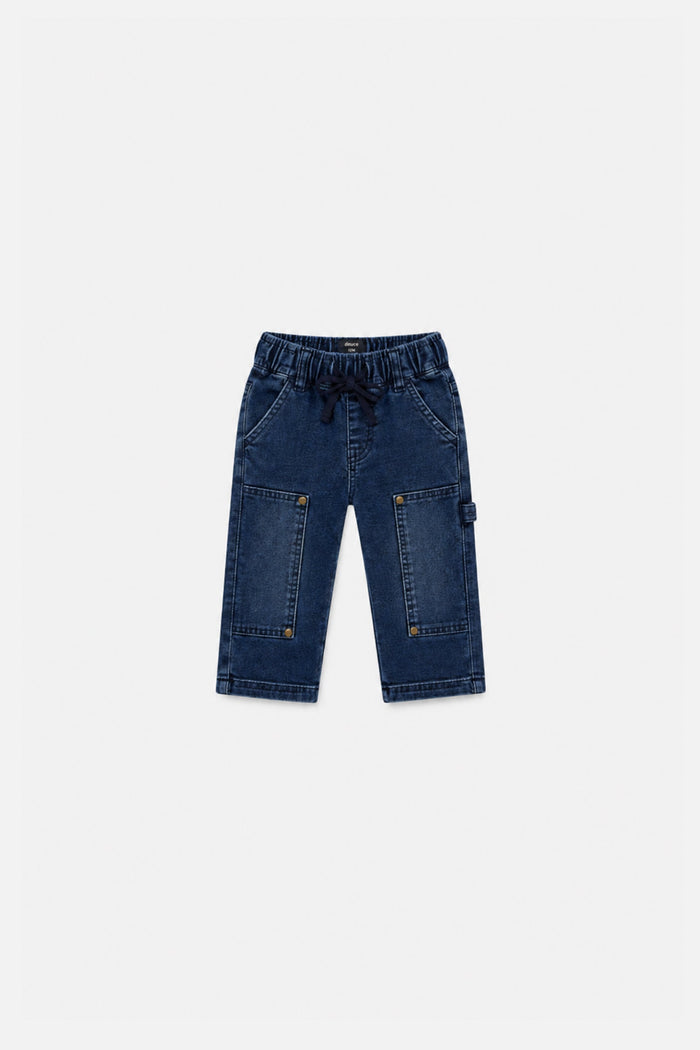 Baby French Terry Denim Pants Navy Blue-0