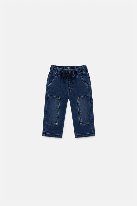 Baby French Terry Denim Pants Navy Blue-0