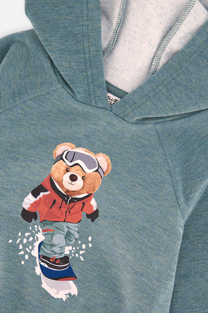 Baby Hoodie With Screenprint Pale Turquoise-2