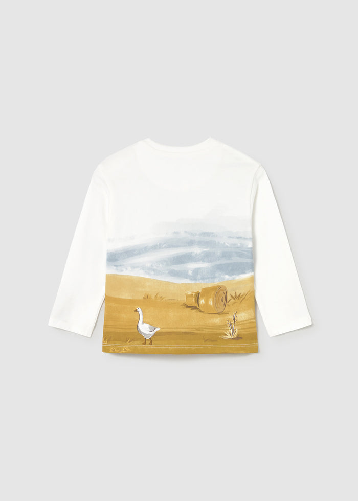 Back view of Mayoral baby boy long-sleeve tee showing simple Ivory cotton jersey design.