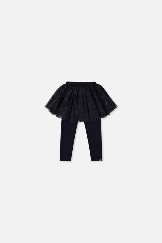 Baby Leggings With Integrated Tulle Skirt Dark Blue-0