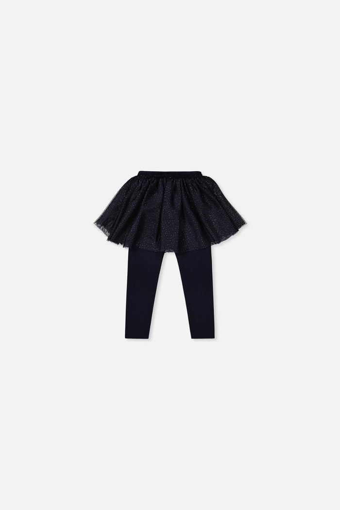 Baby Leggings With Integrated Tulle Skirt Dark Blue-1