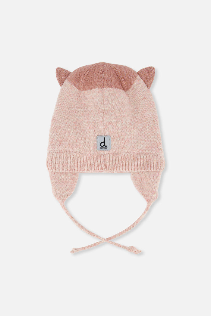 Baby Leopard Winter Knit Hat With Ear Flaps And Ears Pale Dusty Pink-2