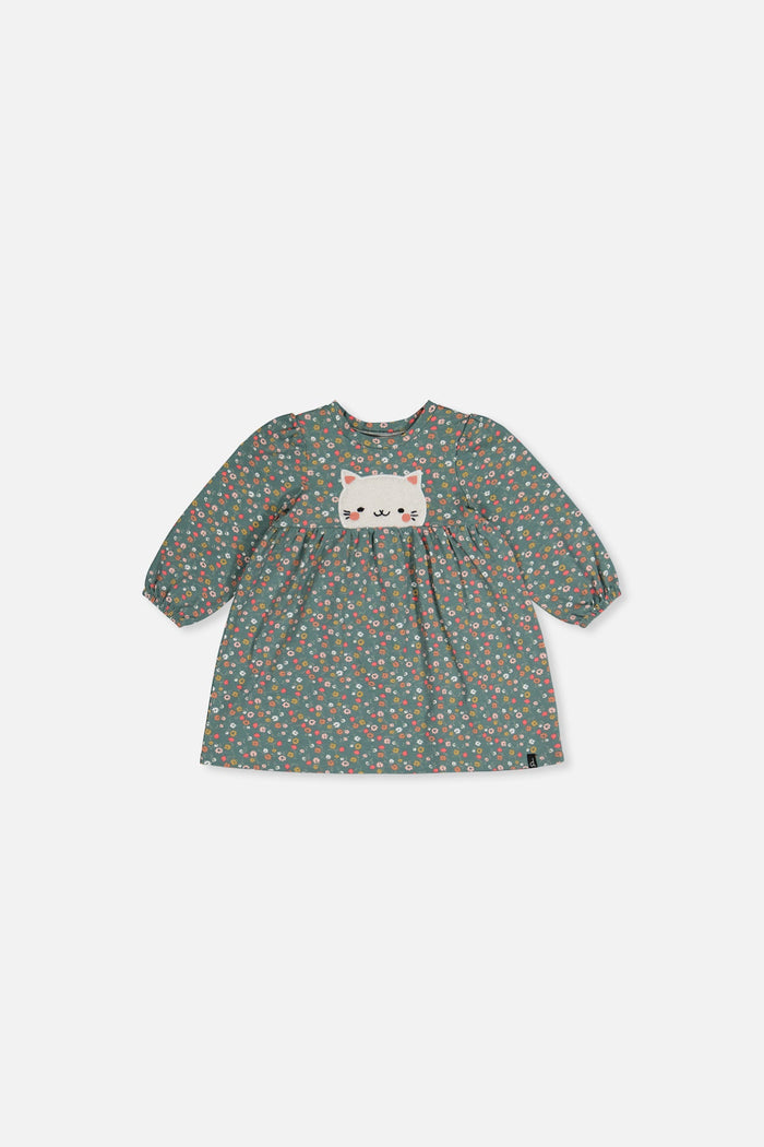 Baby Organic Cotton Printed Dress Green Floral Print-0