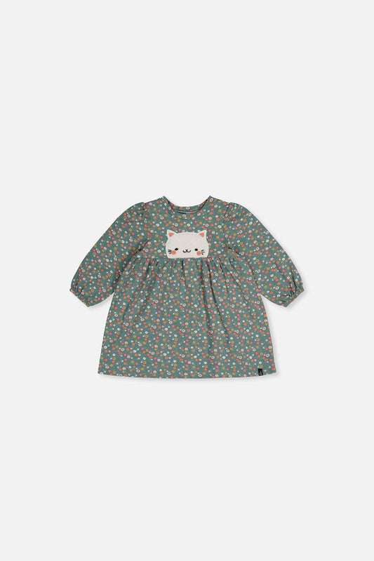 Baby Organic Cotton Printed Dress Green Floral Print-0