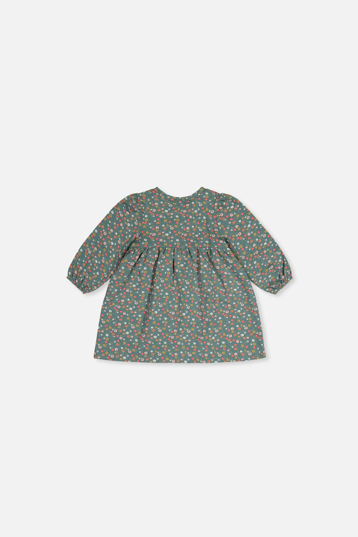 Baby Organic Cotton Printed Dress Green Floral Print-1