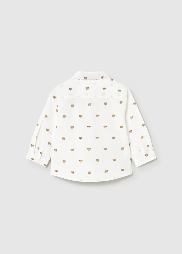 Back view of Mayoral baby boy printed shirt showing all-over White/Tan pattern.