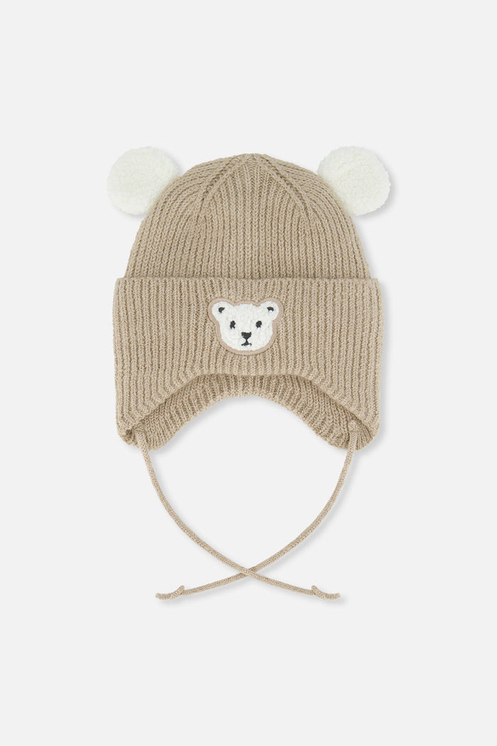 Baby Winter Knit Hat With Ear Flaps And Ears Light Taupe-0