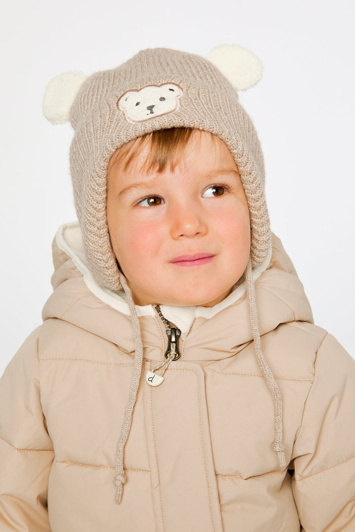 Baby Winter Knit Hat With Ear Flaps And Ears Light Taupe-1