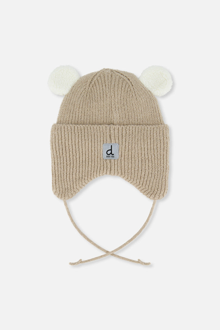 Baby Winter Knit Hat With Ear Flaps And Ears Light Taupe-2
