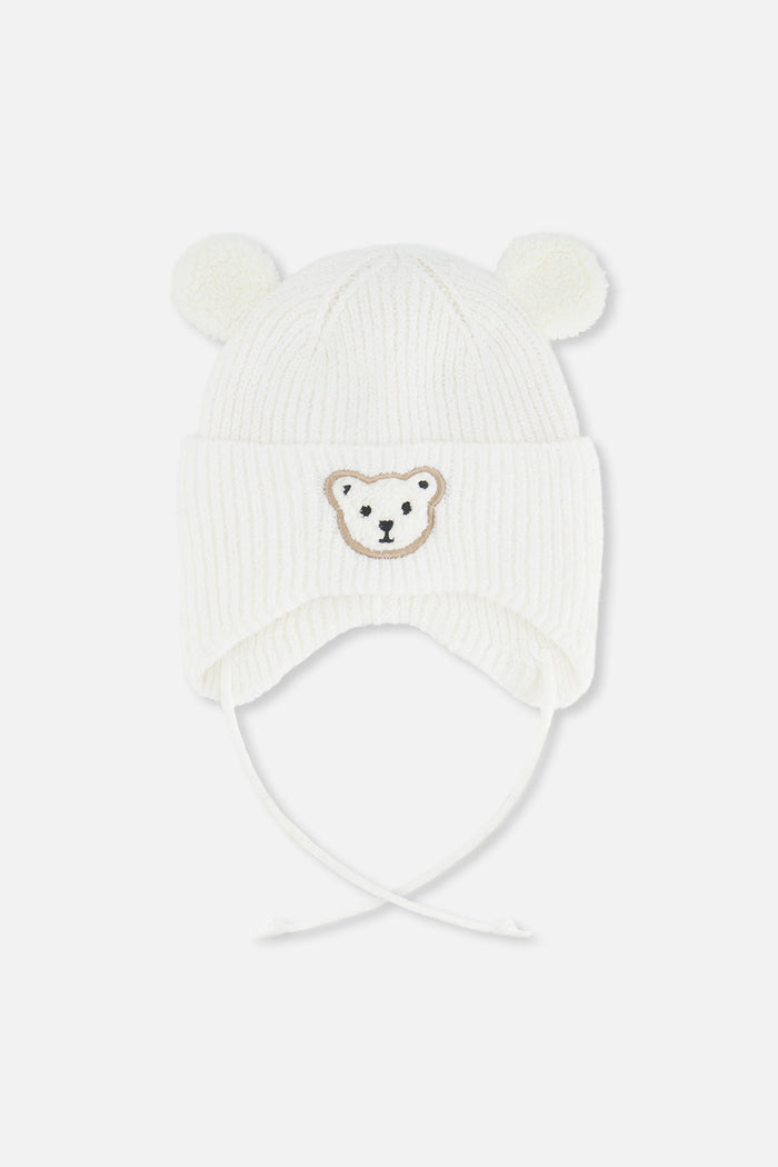 Baby Winter Knit Hat With Ear Flaps And Ears Off-White-0