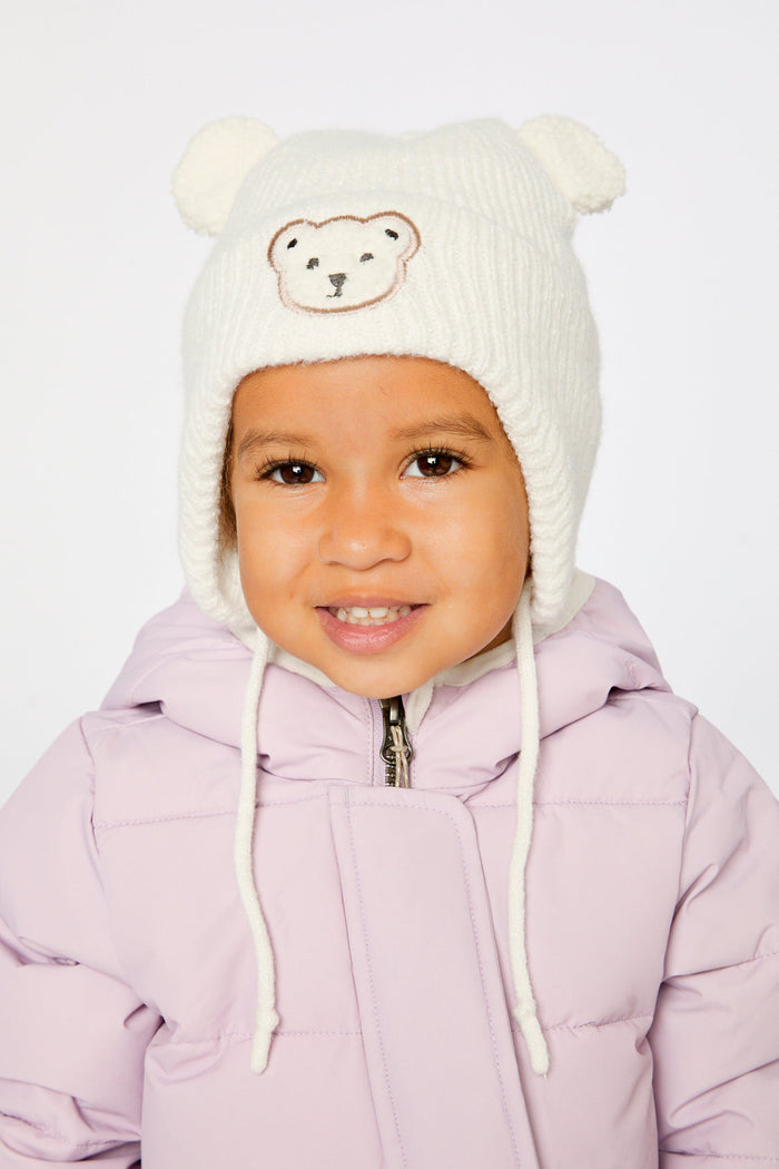 Baby Winter Knit Hat With Ear Flaps And Ears Off-White-1