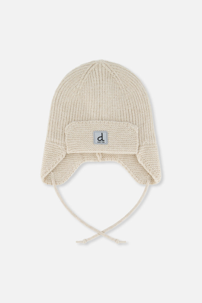 Baby Winter Knit Hat With Ear Flaps And Strings Beige-0