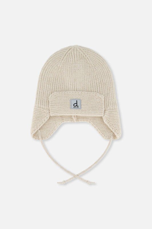 Baby Winter Knit Hat With Ear Flaps And Strings Beige-0