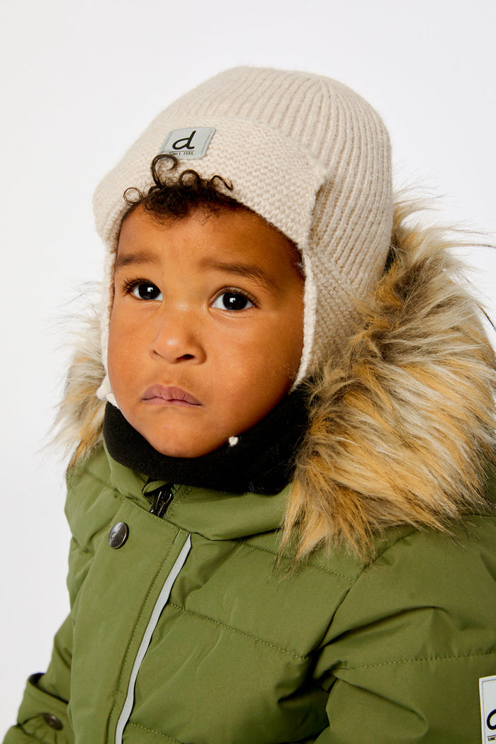 Baby Winter Knit Hat With Ear Flaps And Strings Beige-1