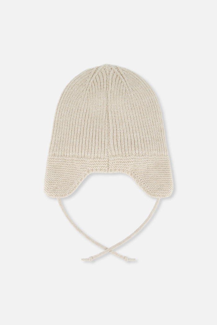 Baby Winter Knit Hat With Ear Flaps And Strings Beige-2