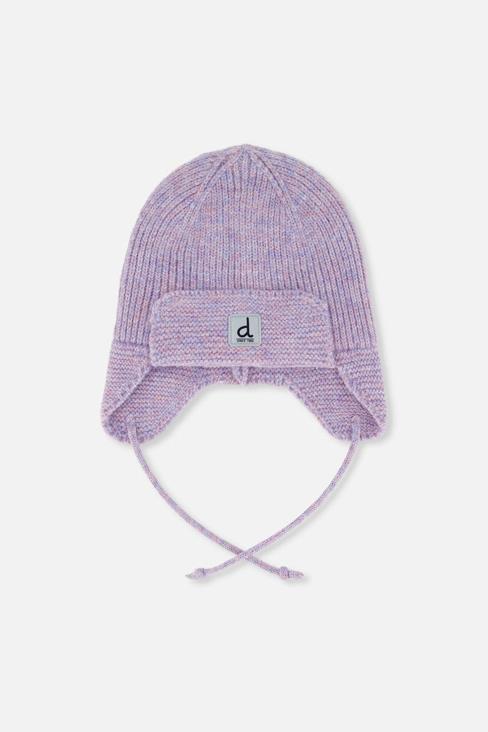 Baby Winter Knit Hat With Ear Flaps And Strings Lavender-0