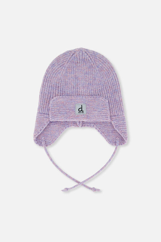 Baby Winter Knit Hat With Ear Flaps And Strings Lavender-0