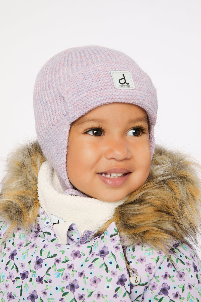 Baby Winter Knit Hat With Ear Flaps And Strings Lavender-1