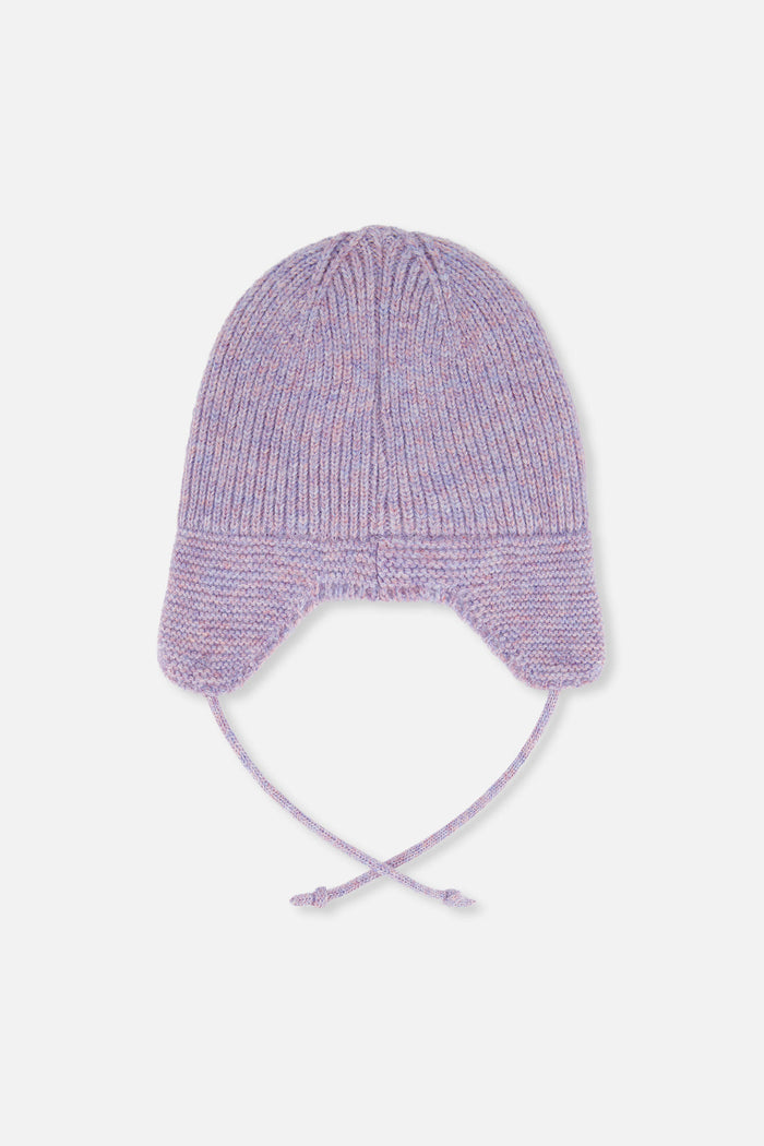 Baby Winter Knit Hat With Ear Flaps And Strings Lavender-2