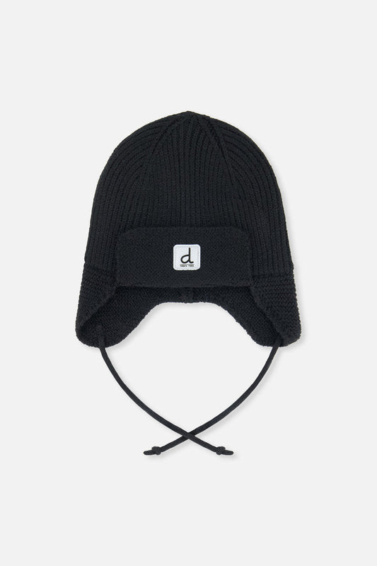 Baby Winter Knit Hat With Ear Flaps And Strings Noir-0