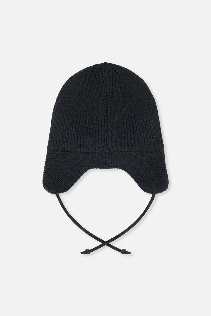 Baby Winter Knit Hat With Ear Flaps And Strings Noir-2