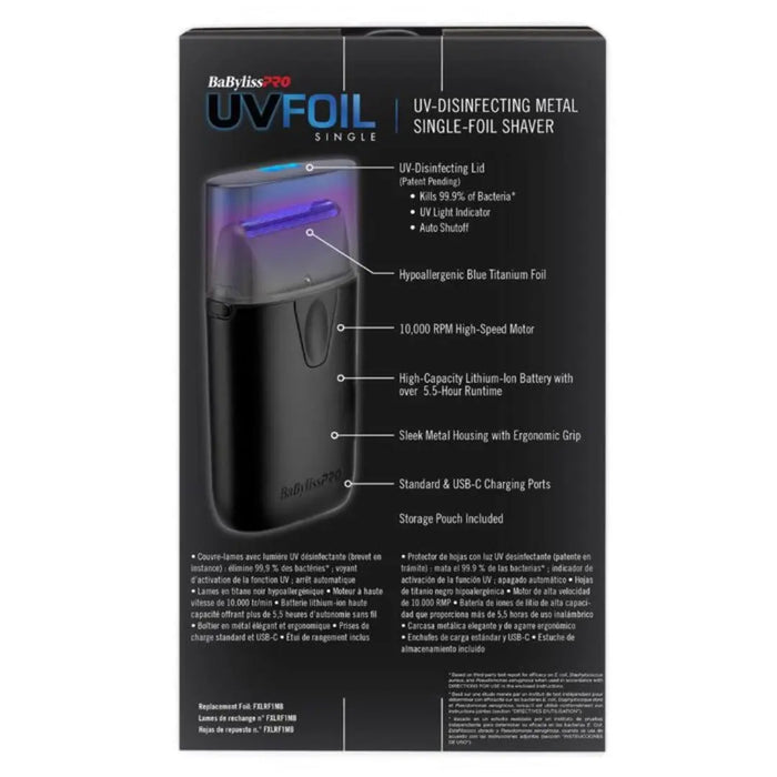 BaBylissPRO® UVFoil Matte Black UV-Disinfecting Single-Foil Shaver - BUYBARBER.COM