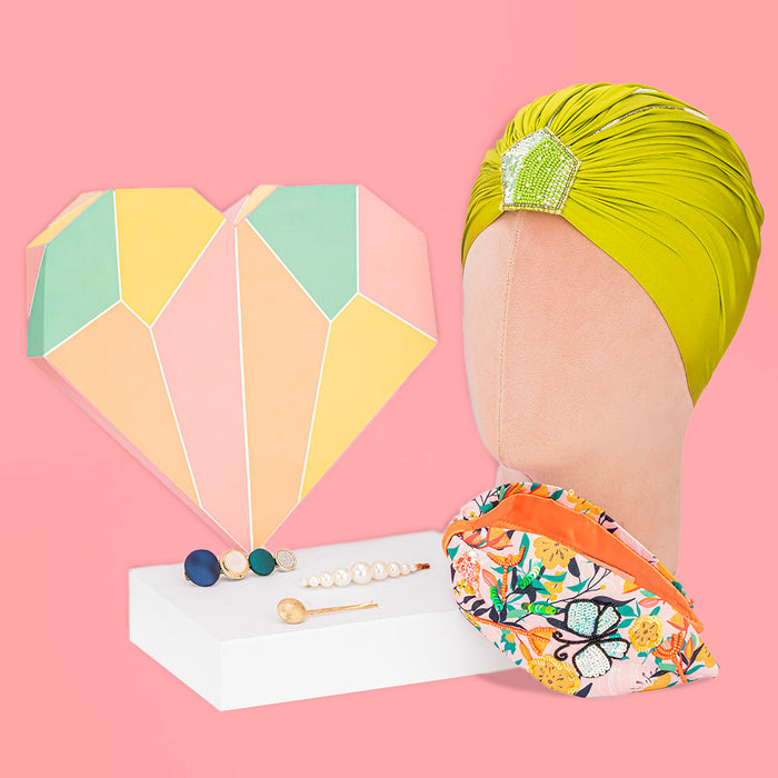 Bahamas Vacay Gift Box with 1 Embroidered Knotted Hair Band, 1 Embellished Turban & 3 Hair Pins - Green