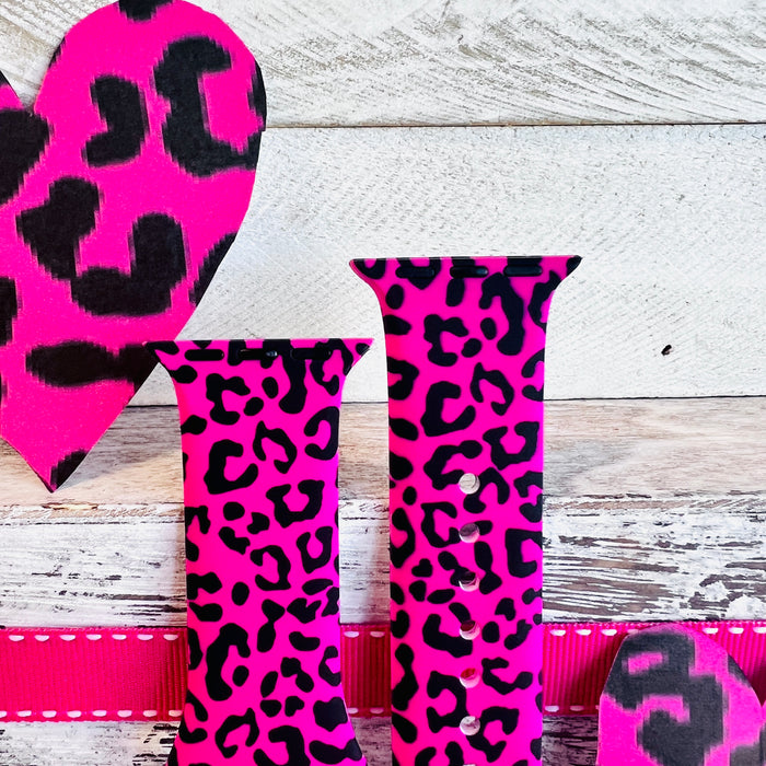 Barbiecore Pink Leopard Print Silicone Band For Apple Watch