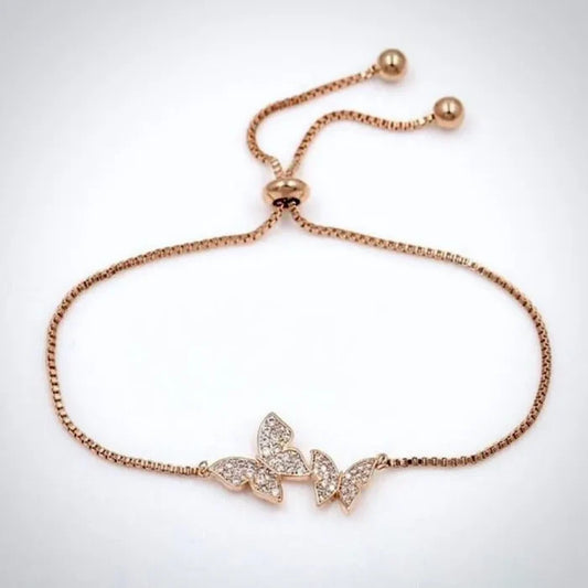 Wedding Jewelry - Butterfly CZ Adjustable Bracelet - Available in Silver and Rose Gold