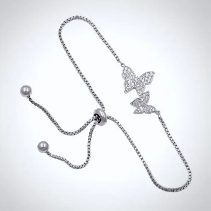 Wedding Jewelry - Butterfly CZ Adjustable Bracelet - Available in Silver and Rose Gold