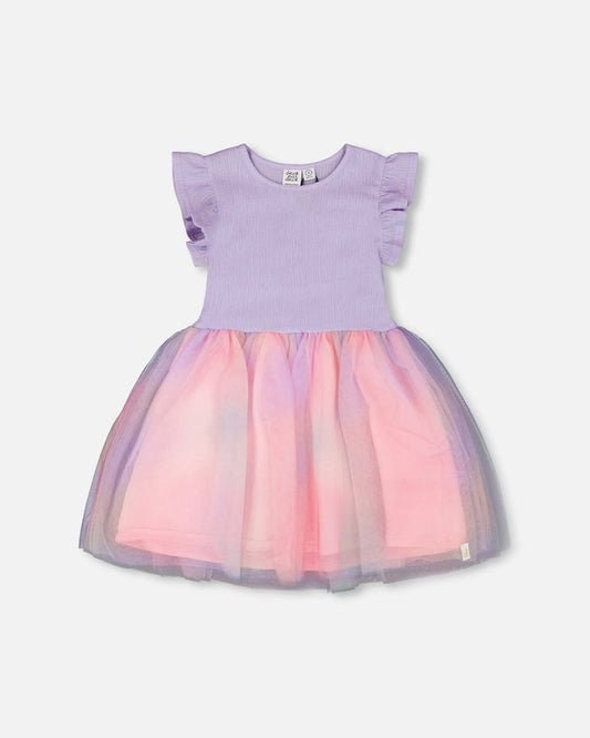 Bi-Material Mesh Dress Lilac-0