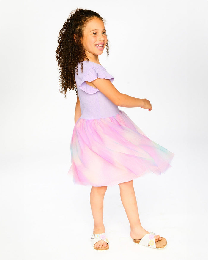 Bi-Material Mesh Dress Lilac-1