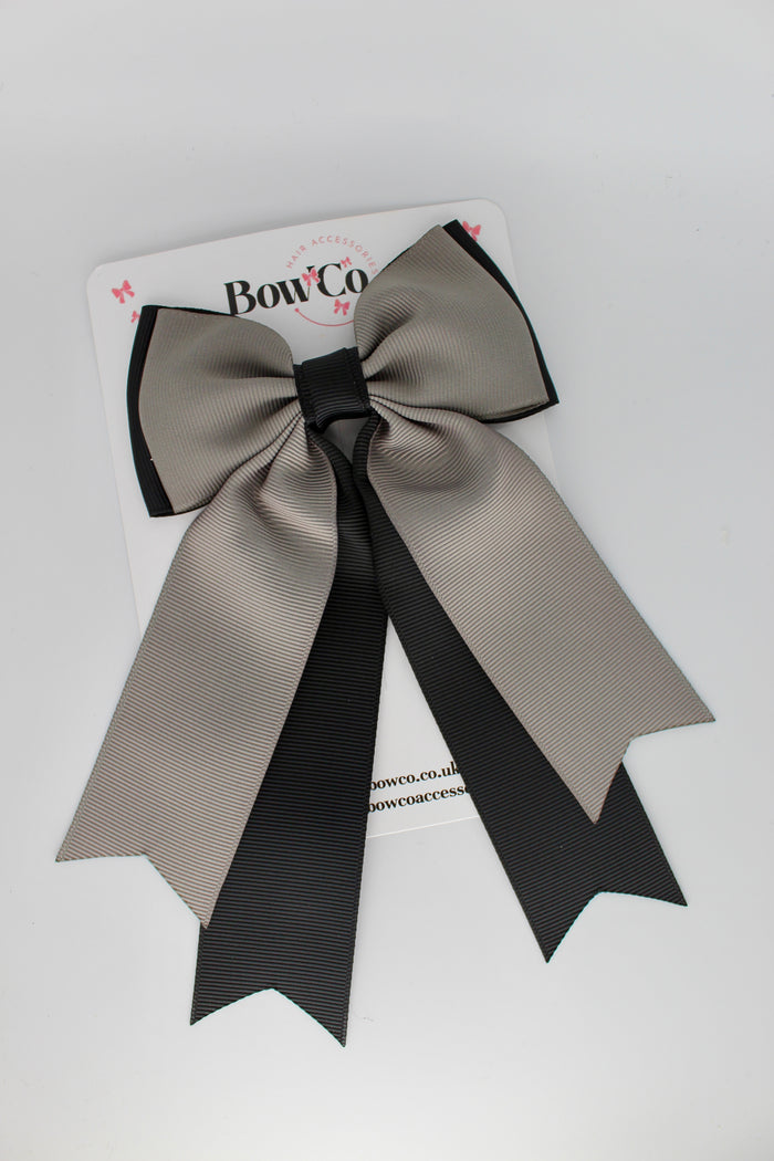 Black and Grey - Classic Tail Bow - Clip
